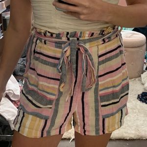 Francesca's Rainbow Striped Paper Bag Shorts